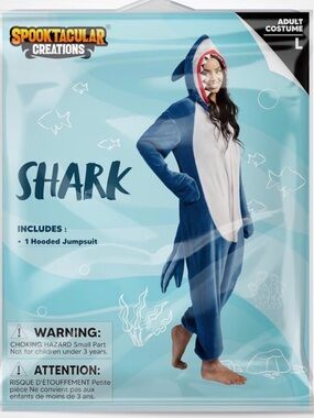 Shark Hooded Adult Jumpsuit Spooktacular Creations Blue & White Costume